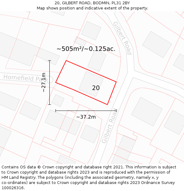 20, GILBERT ROAD, BODMIN, PL31 2BY: Plot and title map