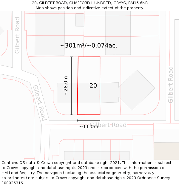 20, GILBERT ROAD, CHAFFORD HUNDRED, GRAYS, RM16 6NR: Plot and title map