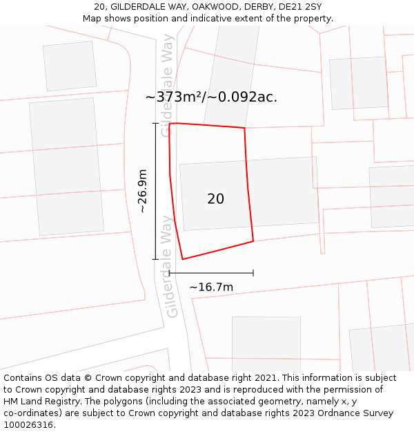 20, GILDERDALE WAY, OAKWOOD, DERBY, DE21 2SY: Plot and title map