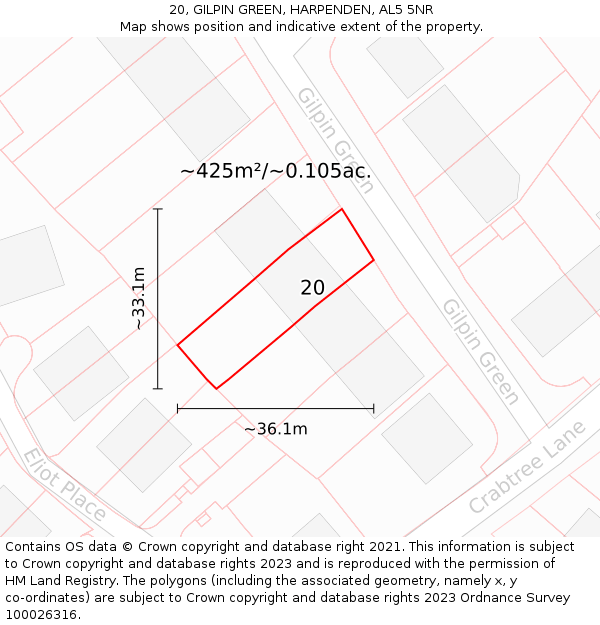 20, GILPIN GREEN, HARPENDEN, AL5 5NR: Plot and title map