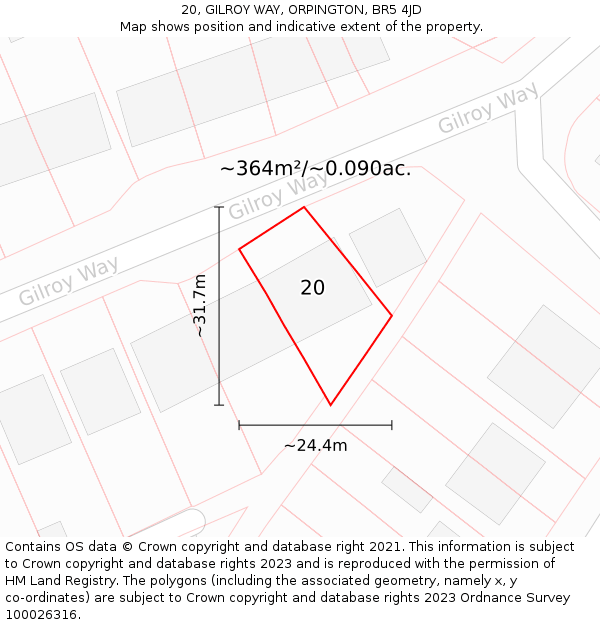 20, GILROY WAY, ORPINGTON, BR5 4JD: Plot and title map