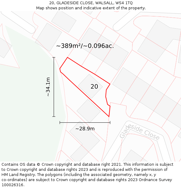 20, GLADESIDE CLOSE, WALSALL, WS4 1TQ: Plot and title map