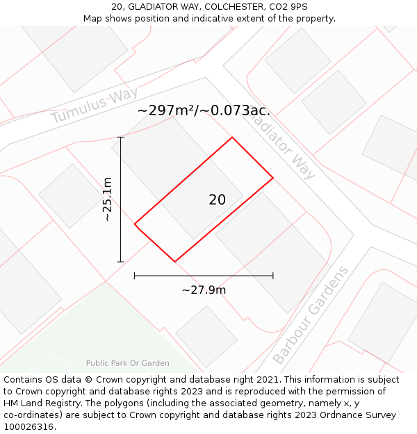 20, GLADIATOR WAY, COLCHESTER, CO2 9PS: Plot and title map