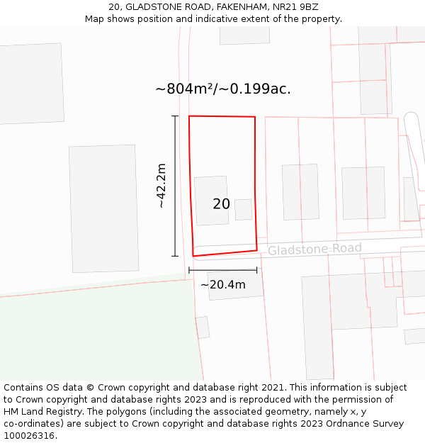 20, GLADSTONE ROAD, FAKENHAM, NR21 9BZ: Plot and title map