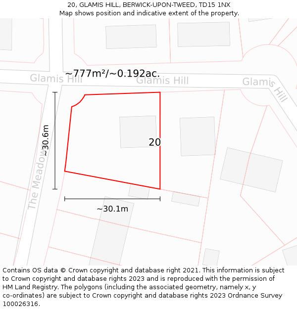20, GLAMIS HILL, BERWICK-UPON-TWEED, TD15 1NX: Plot and title map