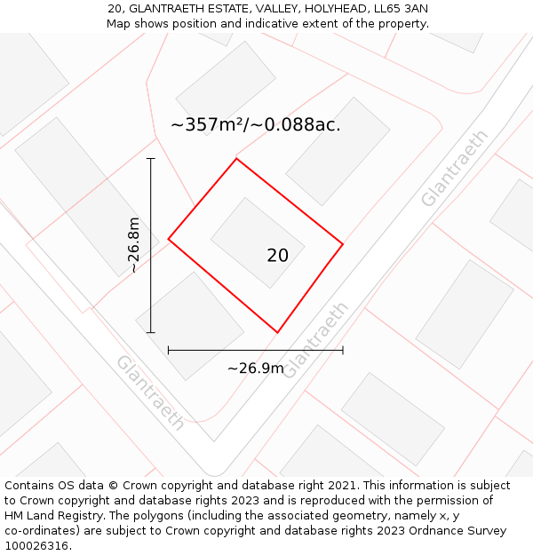 20, GLANTRAETH ESTATE, VALLEY, HOLYHEAD, LL65 3AN: Plot and title map
