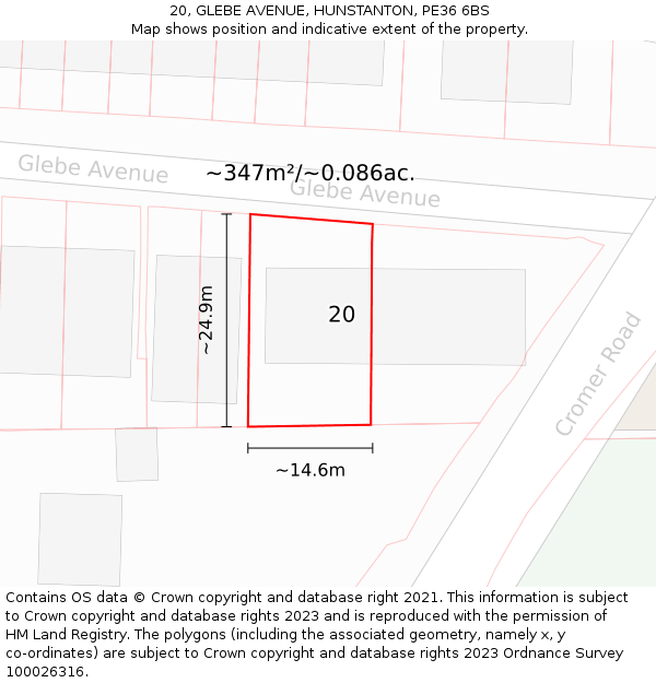 20, GLEBE AVENUE, HUNSTANTON, PE36 6BS: Plot and title map