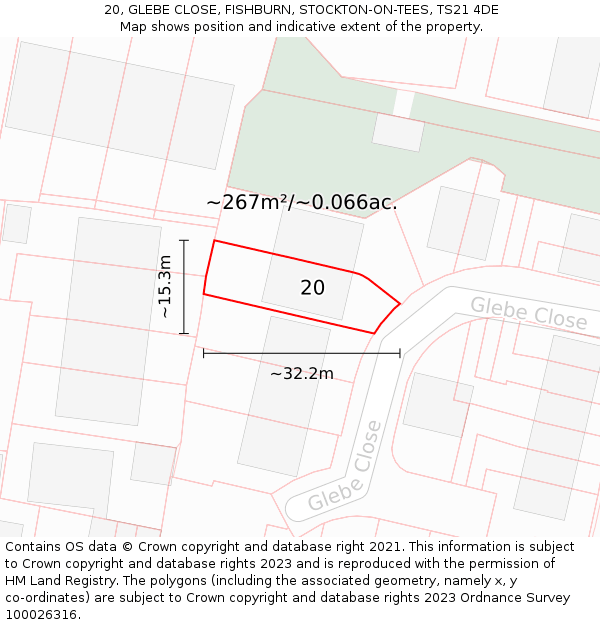 20, GLEBE CLOSE, FISHBURN, STOCKTON-ON-TEES, TS21 4DE: Plot and title map