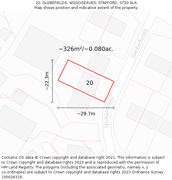 20, GLEBEFIELDS, WOODSEAVES, STAFFORD, ST20 0LA: Plot and title map
