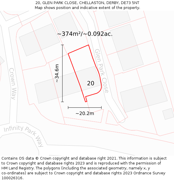 20, GLEN PARK CLOSE, CHELLASTON, DERBY, DE73 5NT: Plot and title map