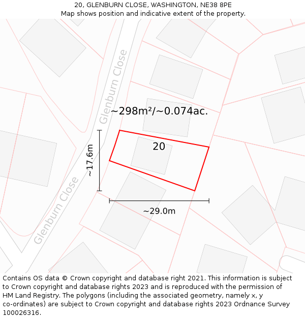 20, GLENBURN CLOSE, WASHINGTON, NE38 8PE: Plot and title map
