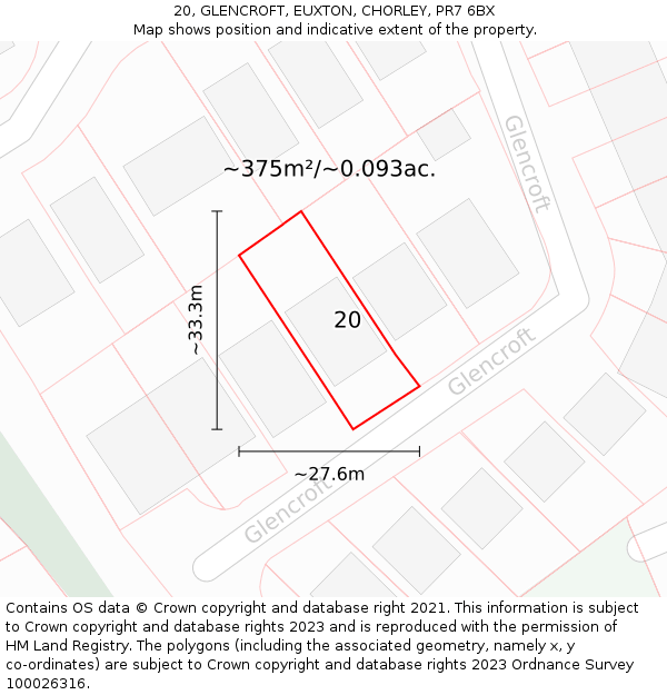 20, GLENCROFT, EUXTON, CHORLEY, PR7 6BX: Plot and title map