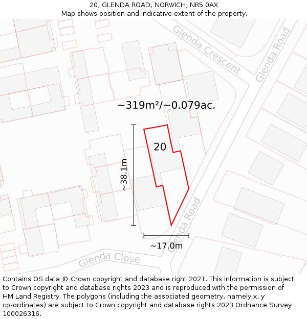 20, GLENDA ROAD, NORWICH, NR5 0AX: Plot and title map