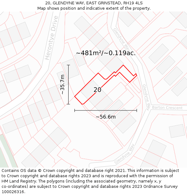 20, GLENDYNE WAY, EAST GRINSTEAD, RH19 4LS: Plot and title map