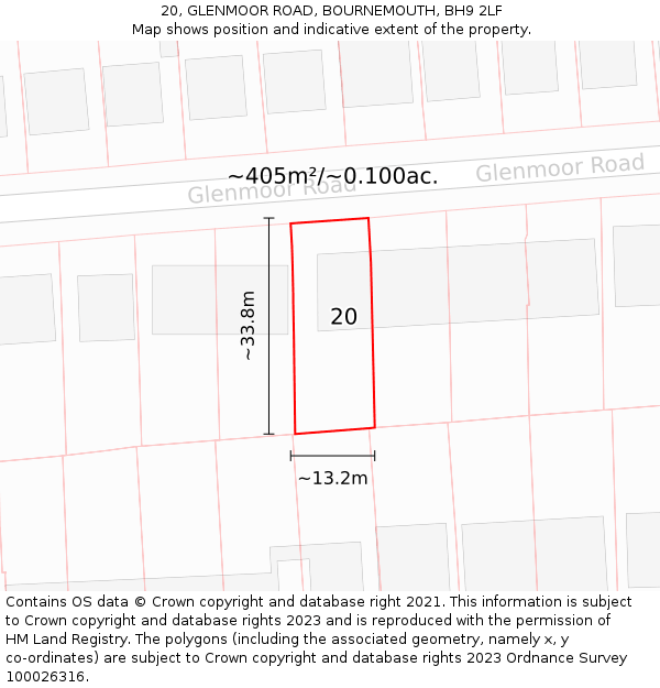 20, GLENMOOR ROAD, BOURNEMOUTH, BH9 2LF: Plot and title map