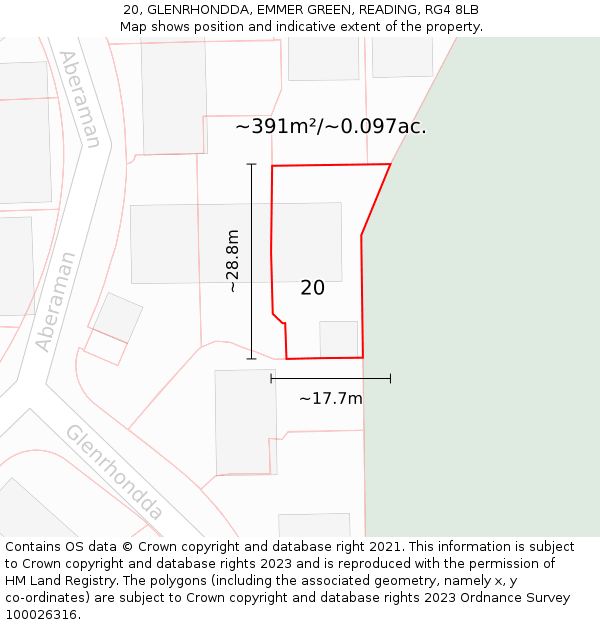 20, GLENRHONDDA, EMMER GREEN, READING, RG4 8LB: Plot and title map