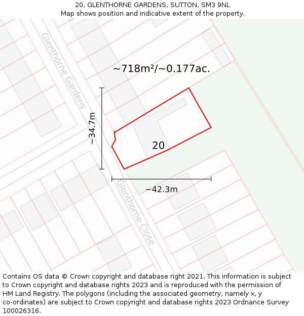 20, GLENTHORNE GARDENS, SUTTON, SM3 9NL: Plot and title map