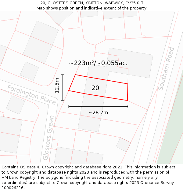 20, GLOSTERS GREEN, KINETON, WARWICK, CV35 0LT: Plot and title map