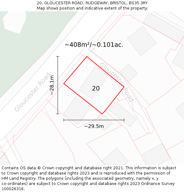 20, GLOUCESTER ROAD, RUDGEWAY, BRISTOL, BS35 3RY: Plot and title map