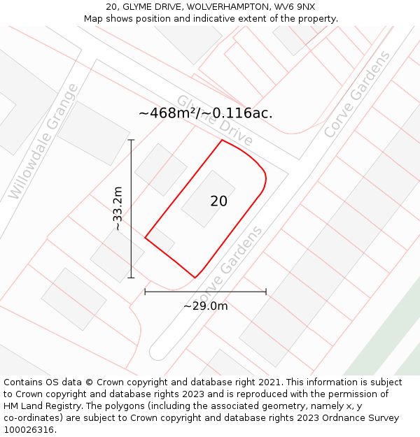 20, GLYME DRIVE, WOLVERHAMPTON, WV6 9NX: Plot and title map