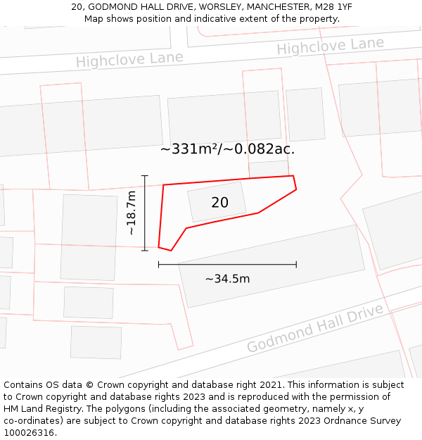 20, GODMOND HALL DRIVE, WORSLEY, MANCHESTER, M28 1YF: Plot and title map