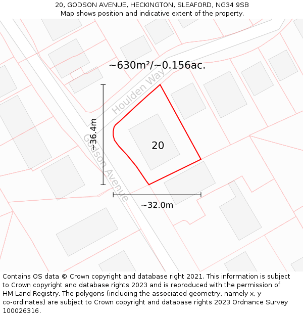20, GODSON AVENUE, HECKINGTON, SLEAFORD, NG34 9SB: Plot and title map
