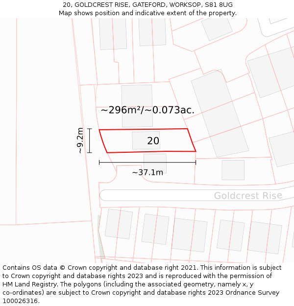 20, GOLDCREST RISE, GATEFORD, WORKSOP, S81 8UG: Plot and title map