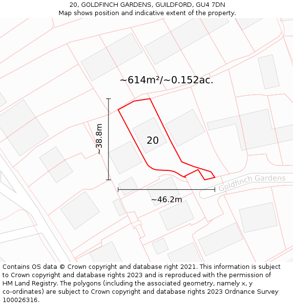 20, GOLDFINCH GARDENS, GUILDFORD, GU4 7DN: Plot and title map