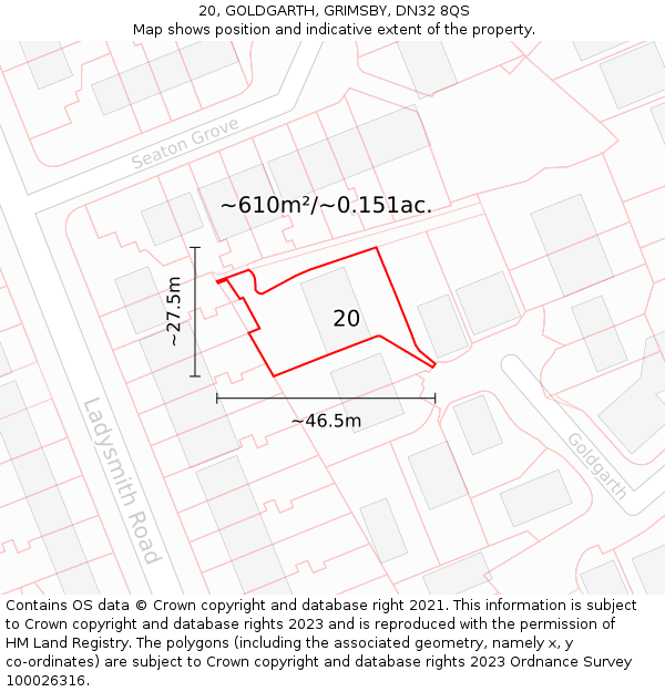20, GOLDGARTH, GRIMSBY, DN32 8QS: Plot and title map