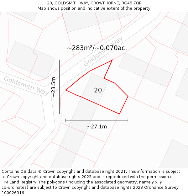 20, GOLDSMITH WAY, CROWTHORNE, RG45 7QP: Plot and title map