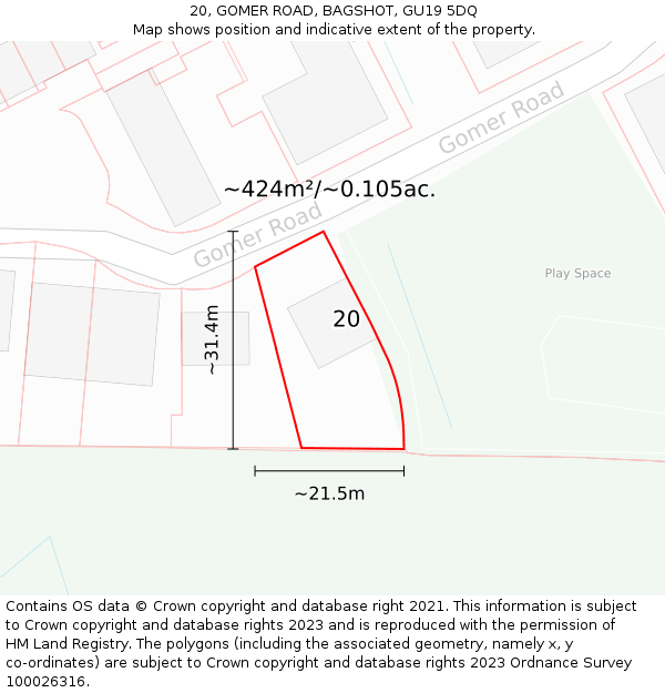 20, GOMER ROAD, BAGSHOT, GU19 5DQ: Plot and title map