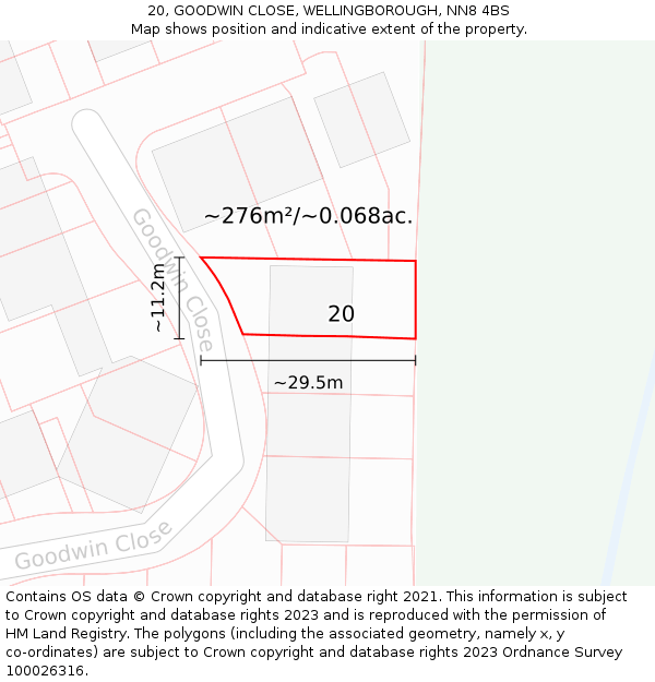 20, GOODWIN CLOSE, WELLINGBOROUGH, NN8 4BS: Plot and title map