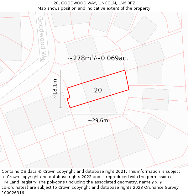 20, GOODWOOD WAY, LINCOLN, LN6 0FZ: Plot and title map