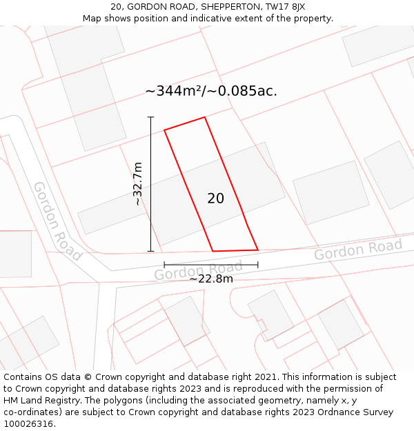 20, GORDON ROAD, SHEPPERTON, TW17 8JX: Plot and title map