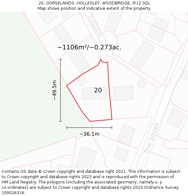 20, GORSELANDS, HOLLESLEY, WOODBRIDGE, IP12 3QL: Plot and title map