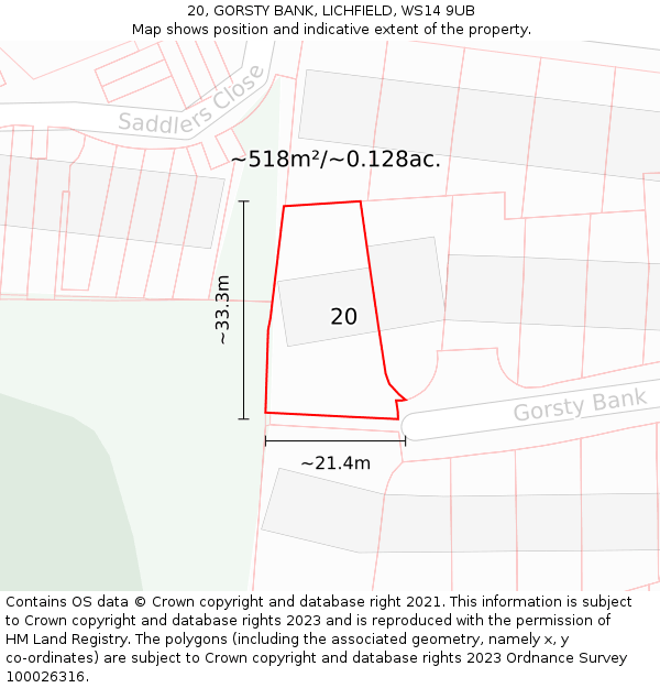 20, GORSTY BANK, LICHFIELD, WS14 9UB: Plot and title map