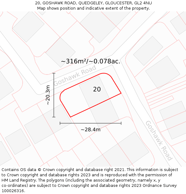 20, GOSHAWK ROAD, QUEDGELEY, GLOUCESTER, GL2 4NU: Plot and title map