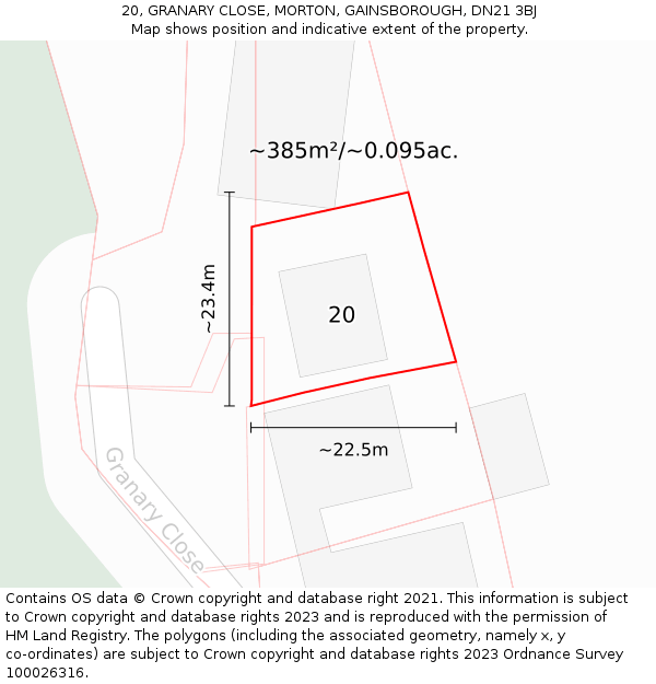 20, GRANARY CLOSE, MORTON, GAINSBOROUGH, DN21 3BJ: Plot and title map