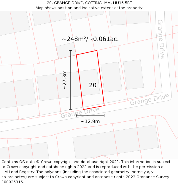 20, GRANGE DRIVE, COTTINGHAM, HU16 5RE: Plot and title map