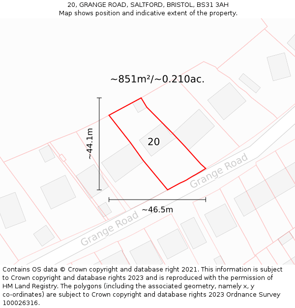 20, GRANGE ROAD, SALTFORD, BRISTOL, BS31 3AH: Plot and title map