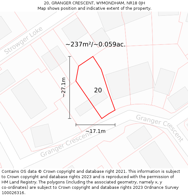 20, GRANGER CRESCENT, WYMONDHAM, NR18 0JH: Plot and title map
