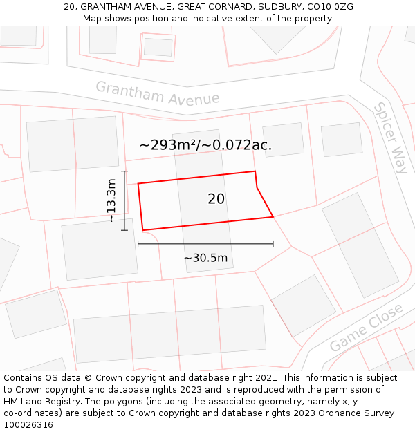 20, GRANTHAM AVENUE, GREAT CORNARD, SUDBURY, CO10 0ZG: Plot and title map