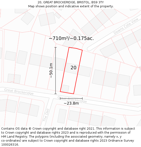 20, GREAT BROCKERIDGE, BRISTOL, BS9 3TY: Plot and title map