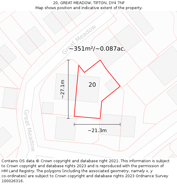 20, GREAT MEADOW, TIPTON, DY4 7NF: Plot and title map