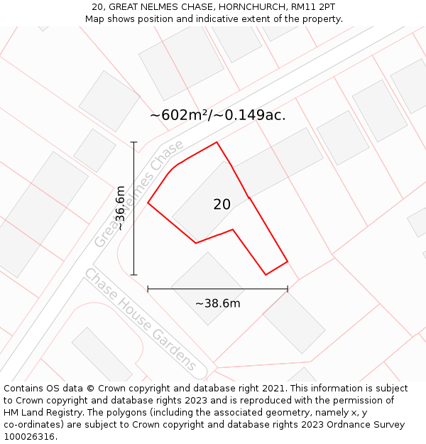 20, GREAT NELMES CHASE, HORNCHURCH, RM11 2PT: Plot and title map