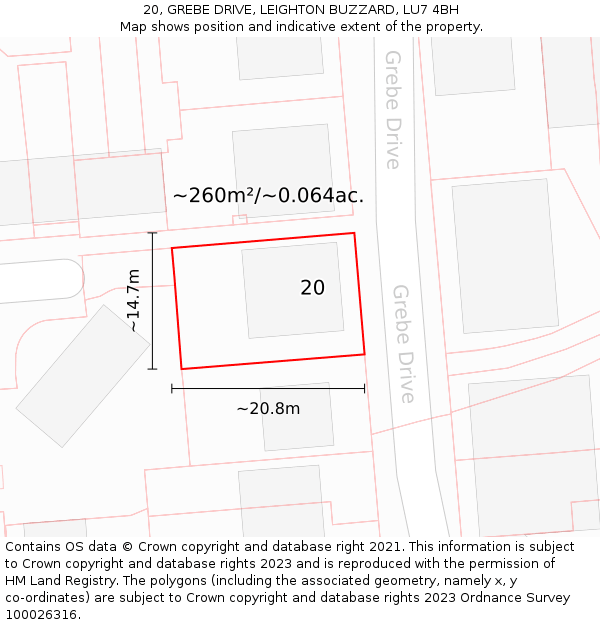 20, GREBE DRIVE, LEIGHTON BUZZARD, LU7 4BH: Plot and title map