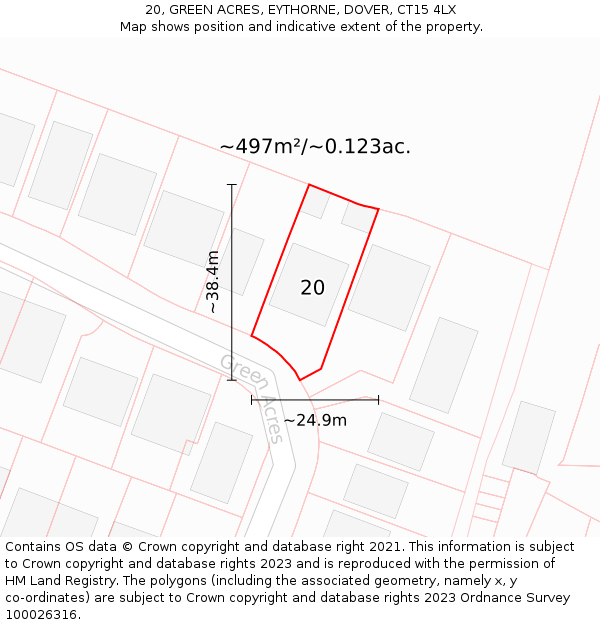 20, GREEN ACRES, EYTHORNE, DOVER, CT15 4LX: Plot and title map
