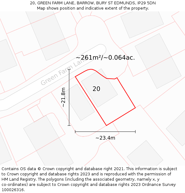 20, GREEN FARM LANE, BARROW, BURY ST EDMUNDS, IP29 5DN: Plot and title map