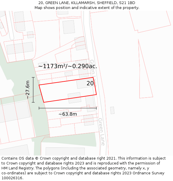 20, GREEN LANE, KILLAMARSH, SHEFFIELD, S21 1BD: Plot and title map