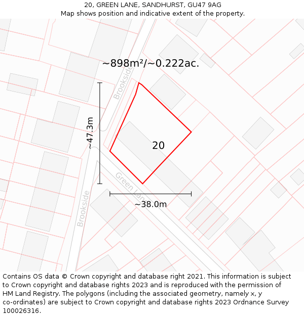 20, GREEN LANE, SANDHURST, GU47 9AG: Plot and title map